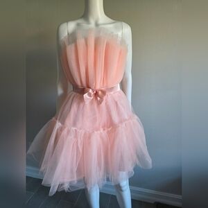 Elegant Peach Tulle Midi Dress